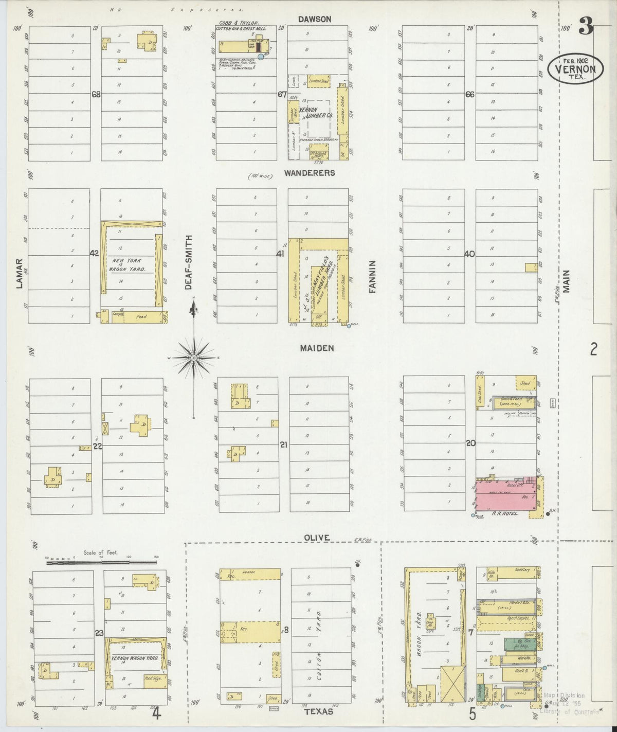 Sanborn Fire Insurance Map from Vernon, Wilbarger County, Texas (1902), Sheet #0003 - Complete Map Set gallery image, historic Sanborn map, vintage wall art, Texas Texas