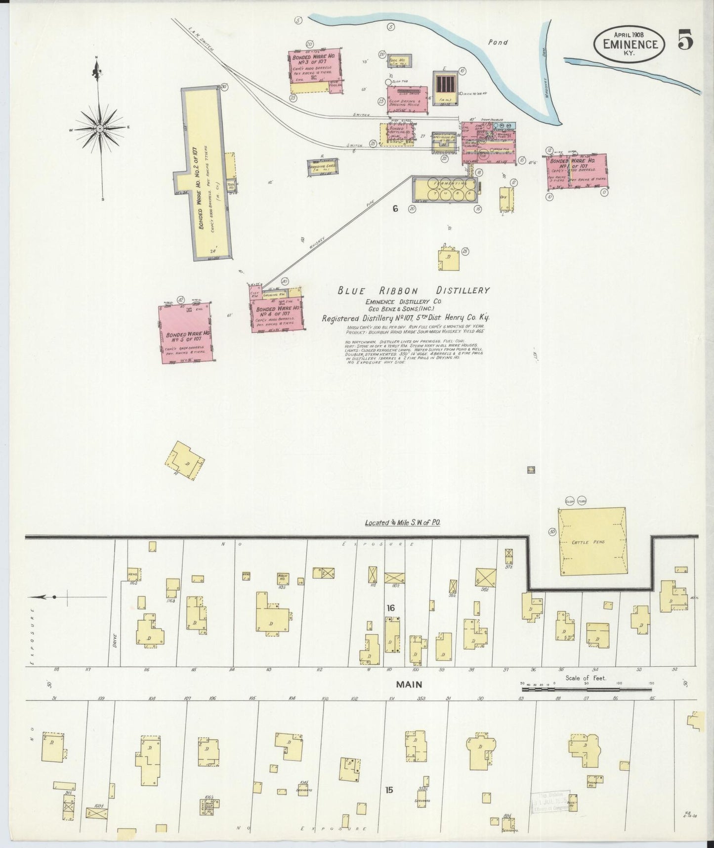 Sanborn Fire Insurance Map from Eminence, Henry County, Kentucky (1908), Sheet #0005 - Historic Sanborn Fire Insurance Map Print, vintage old map wall art, antique decor, genealogy gift, Kentucky Kentucky map