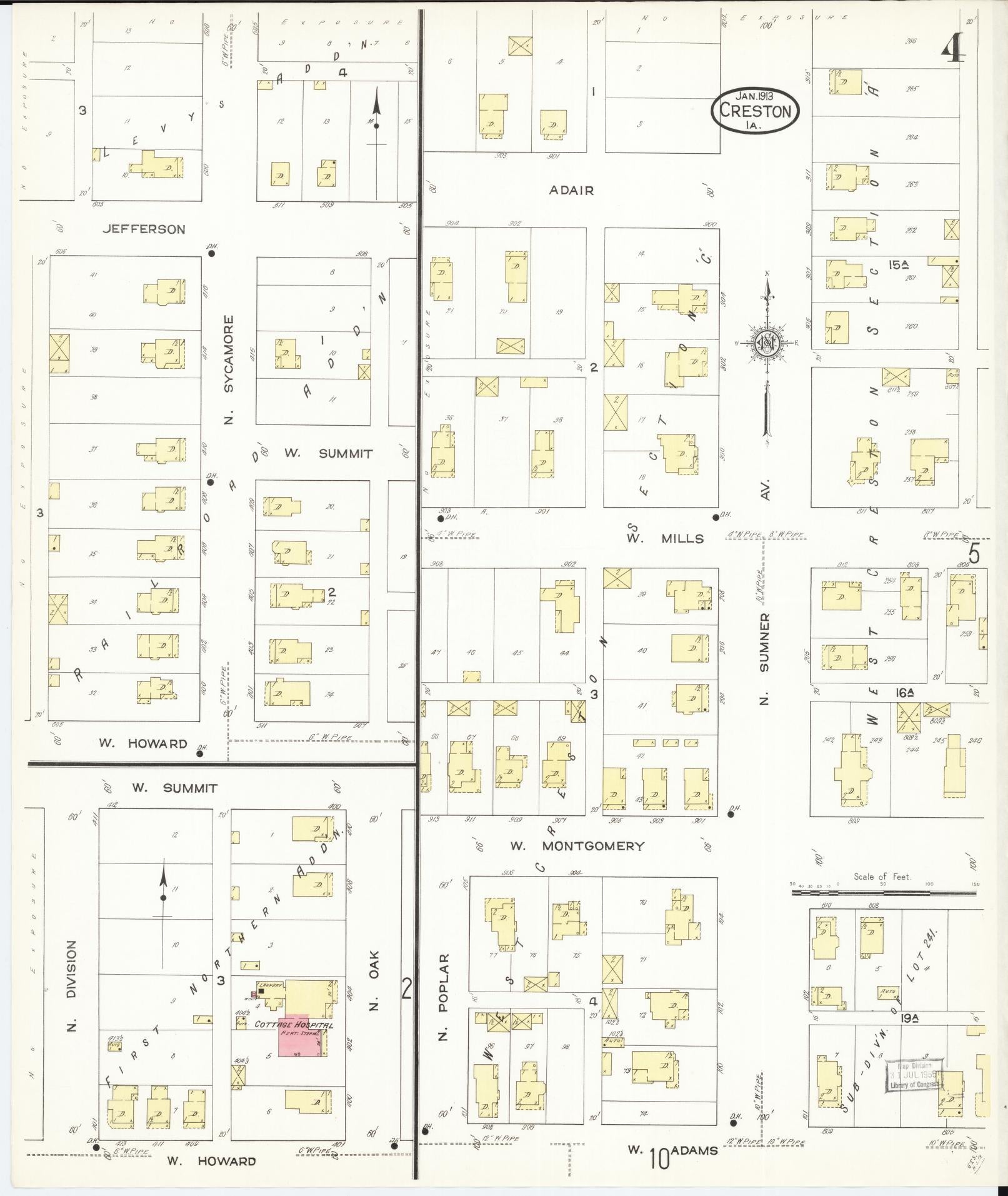 Sanborn Fire Insurance Map from Creston, Union County, Iowa (1913), Sheet #0004 - Historic Sanborn Fire Insurance Map Print, vintage old map wall art