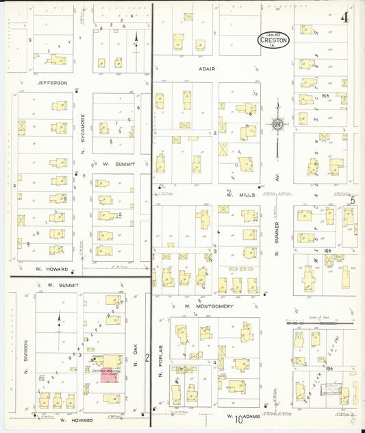 Sanborn Fire Insurance Map from Creston, Union County, Iowa (1913), Sheet #0004 - Historic Sanborn Fire Insurance Map Print, vintage old map wall art