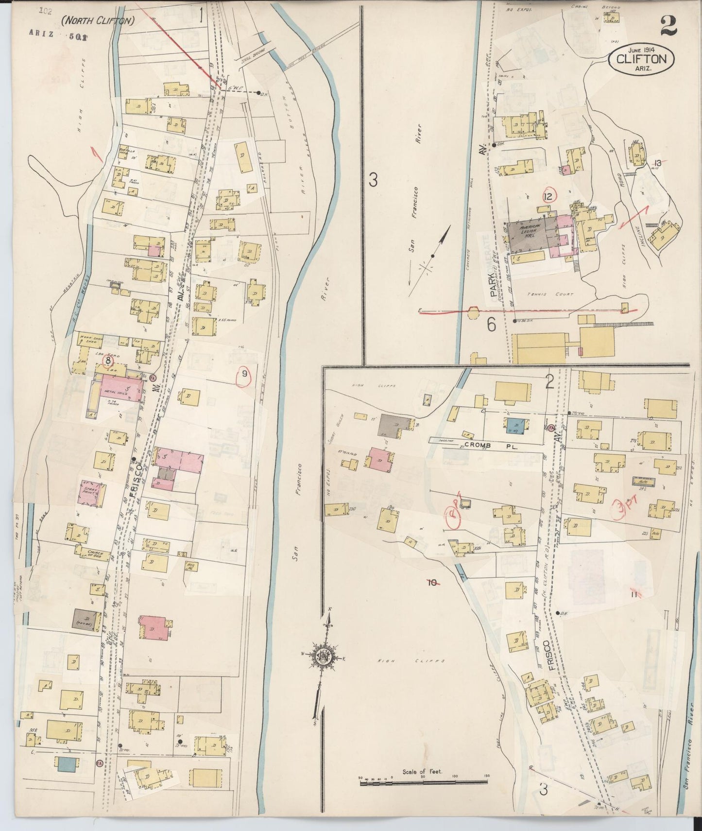 Sanborn Fire Insurance Map from Clifton, Greenlee County, Arizona (1948), Sheet #0002 - Complete Map Set gallery image, historic Sanborn map, vintage wall art, Arizona Arizona