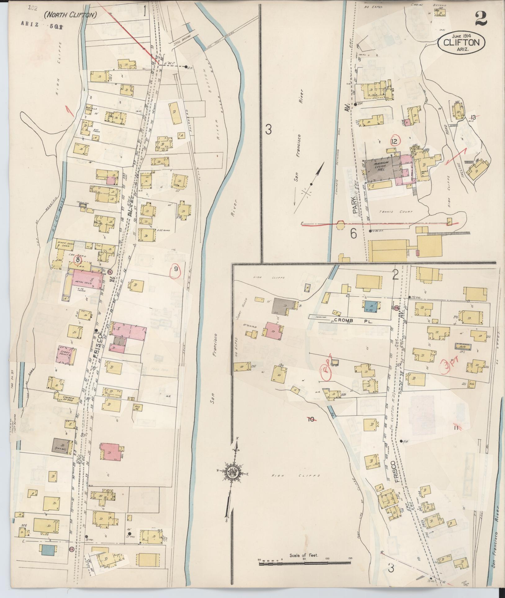 Sanborn Fire Insurance Map from Clifton, Greenlee County, Arizona (1948), Sheet #0002 - Complete Map Set gallery image, historic Sanborn map, vintage wall art, Arizona Arizona