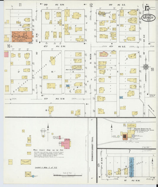 Sanborn Fire Insurance Map from Minot, Ward County, North Dakota (1918), Sheet #0017 - Historic Sanborn Fire Insurance Map Print, vintage old map wall art, antique decor, genealogy gift, North Dakota North Dakota map