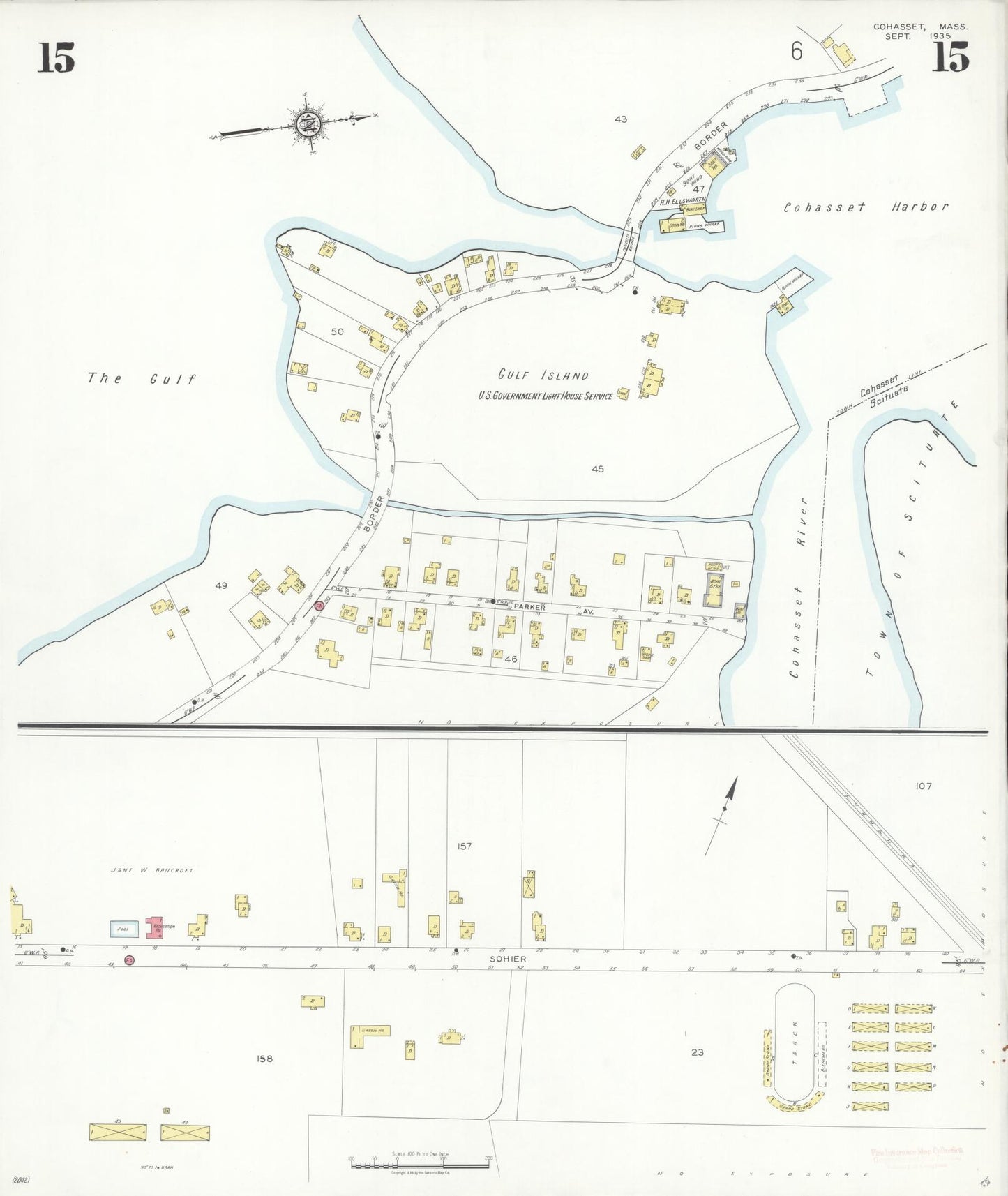 Sanborn Fire Insurance Map from Cohasset, Norfolk County, Massachusetts (1935), Sheet #0015 - Historic Sanborn Fire Insurance Map Print, vintage old map wall art, antique decor, genealogy gift, Massachusetts Massachusetts map