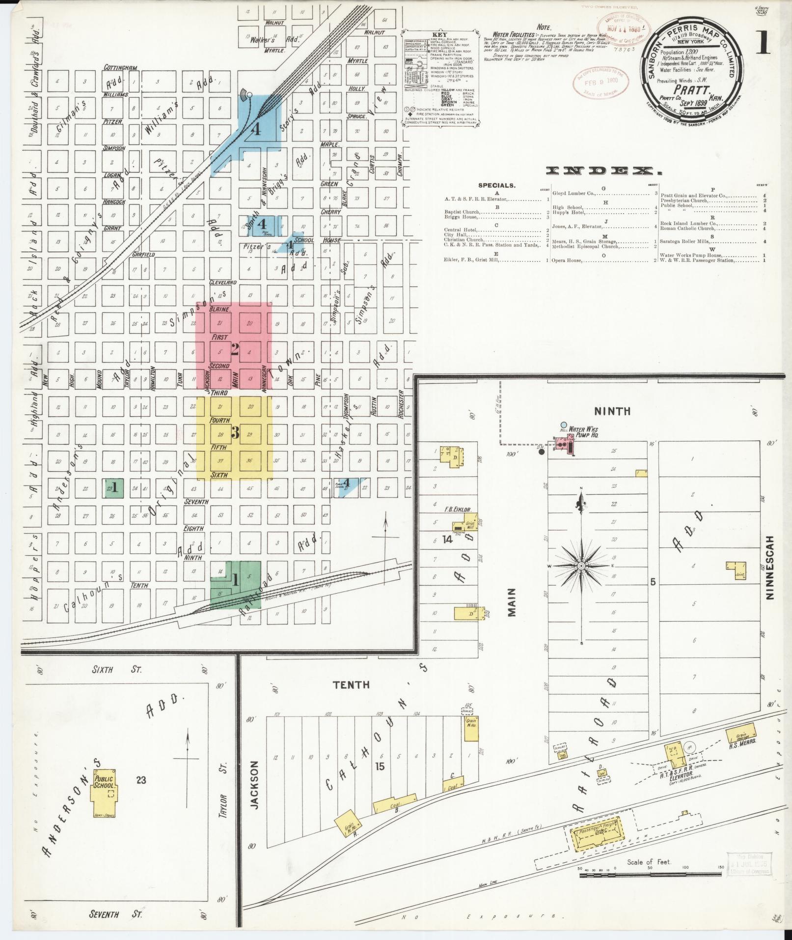 Sanborn Fire Insurance Map from Pratt, Pratt County, Kansas (1899), Sheet #0001 - Complete Map Set gallery image, historic Sanborn map, vintage wall art, Kansas Kansas