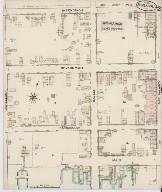 Sanborn Fire Insurance Map from Pensacola, Escambia County, Florida (1884), Sheet #0002 - Historic Sanborn Fire Insurance Map Print, vintage old map wall art, antique decor, genealogy gift, Florida Florida map