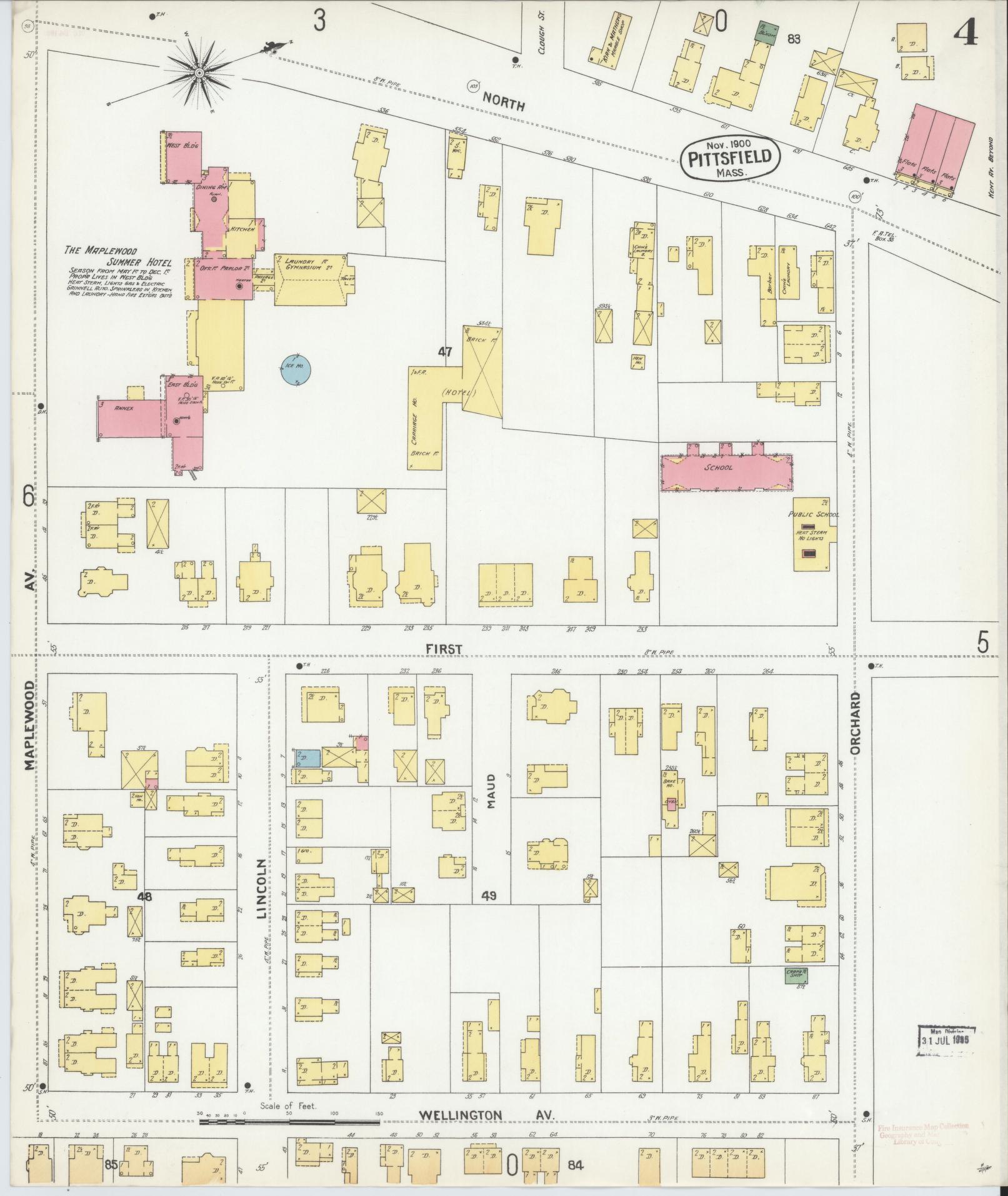 Sanborn Fire Insurance Map from Pittsfield, Berkshire County, Massachusetts (1900), Sheet #0004 - Complete Map Set gallery image, historic Sanborn map, vintage wall art, Massachusetts Massachusetts