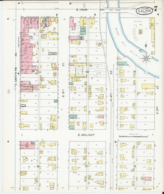 Sanborn Fire Insurance Map from Salina, Saline County, Kansas (1892), Sheet #0007 - Historic Sanborn Fire Insurance Map Print, vintage old map wall art, antique decor, genealogy gift, Kansas Kansas map