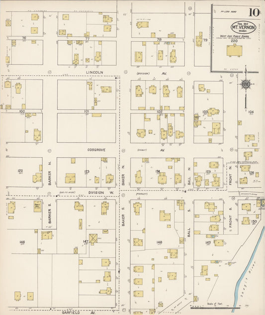 Sanborn Fire Insurance Map from Mount Vernon, Skagit County, Washington (1912), Sheet #0010 - Historic Sanborn Fire Insurance Map Print, vintage old map wall art, antique decor, genealogy gift, Washington Washington map