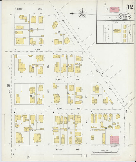 Sanborn Fire Insurance Map from Meridian, Lauderdale County, Mississippi (1902), Sheet #0012 - Historic Sanborn Fire Insurance Map Print, vintage old map wall art, antique decor, genealogy gift, Mississippi Mississippi map