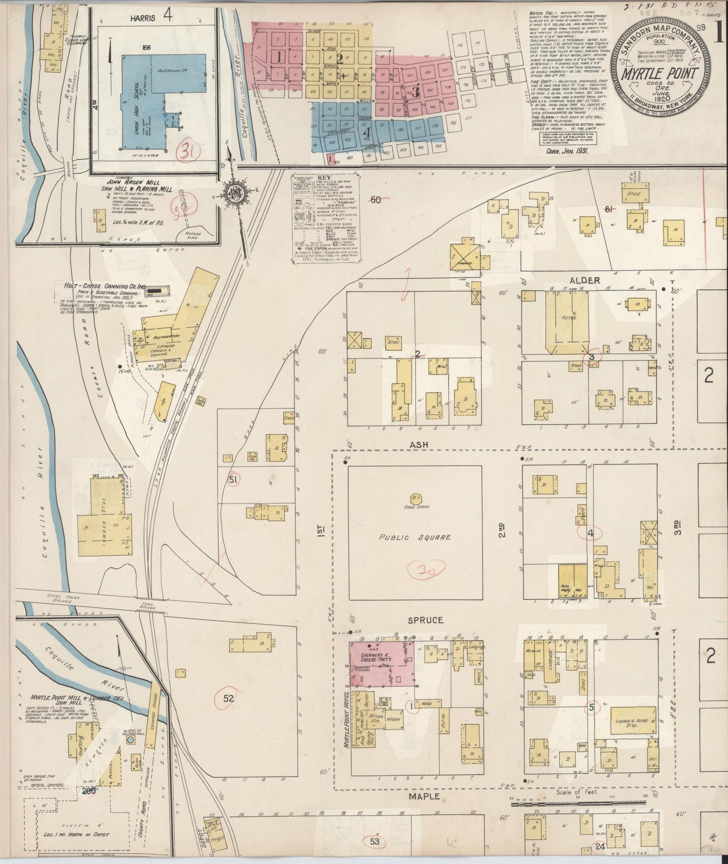 Sanborn Fire Insurance Map from Myrtle Point, Coos County, Oregon (1931), Sheet #0001 - Complete Map Set gallery image, historic Sanborn map, vintage wall art, Oregon Oregon