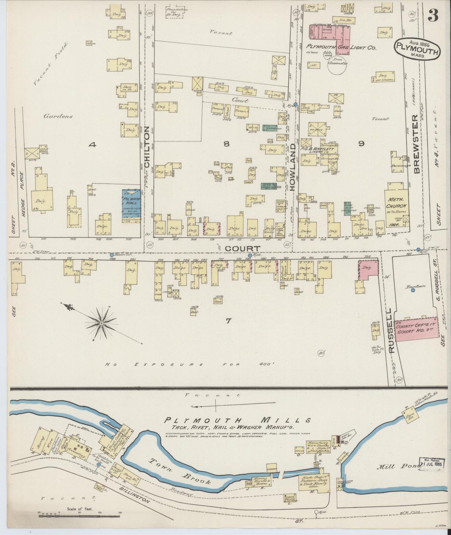 Sanborn Fire Insurance Map from Plymouth, Plymouth County, Massachusetts (1885), Sheet #0003 - Complete Map Set gallery image, historic Sanborn map, vintage wall art, Massachusetts Massachusetts
