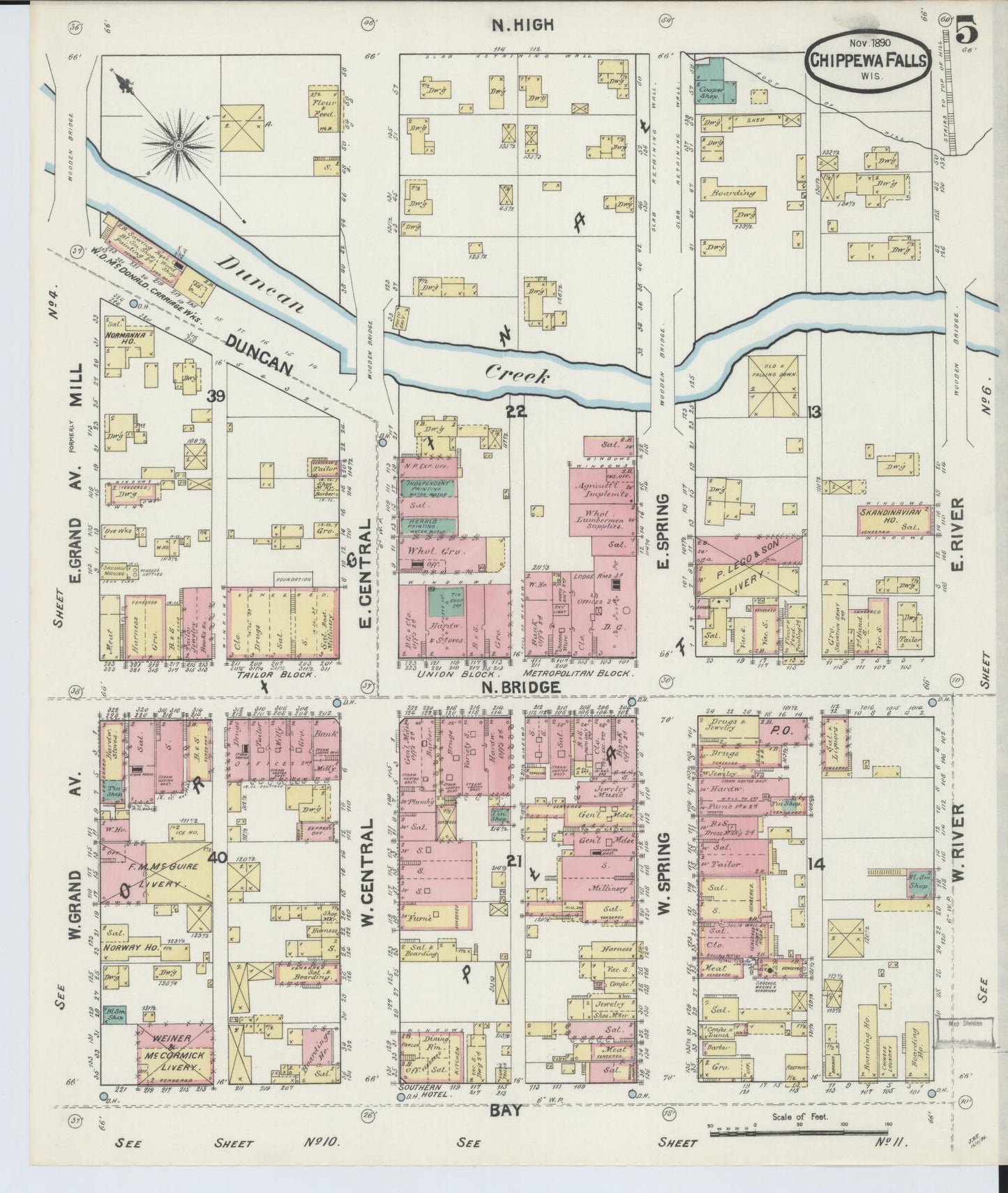 Sanborn Fire Insurance Map from Chippewa Falls, Chippewa County, Wisconsin (1890), Sheet #0005 - Complete Map Set gallery image, historic Sanborn map, vintage wall art, Wisconsin Wisconsin
