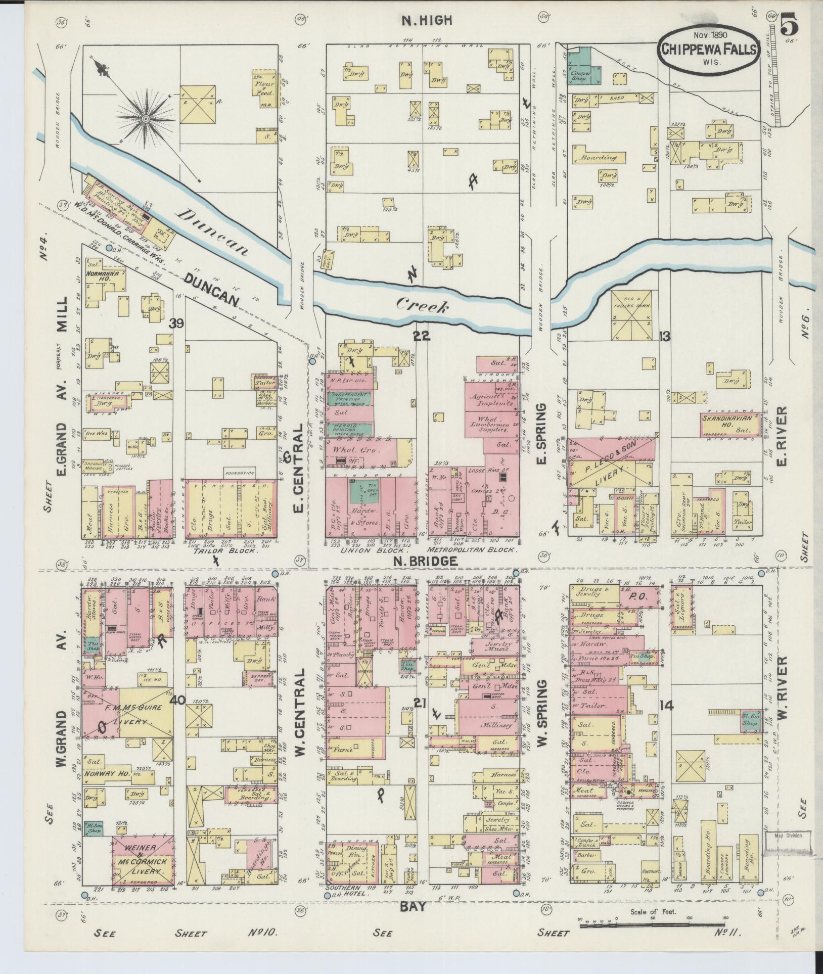 Sanborn Fire Insurance Map from Chippewa Falls, Chippewa County, Wisconsin (1890), Sheet #0005 - Complete Map Set gallery image, historic Sanborn map, vintage wall art, Wisconsin Wisconsin