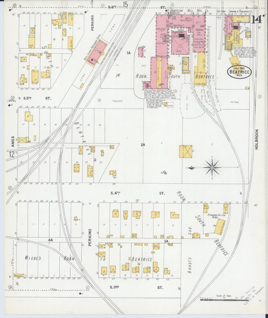 Sanborn Fire Insurance Map from Beatrice, Gage County, Nebraska (1900), Sheet #0014 - Historic Sanborn Fire Insurance Map Print, vintage old map wall art, antique decor, genealogy gift, Nebraska Nebraska map