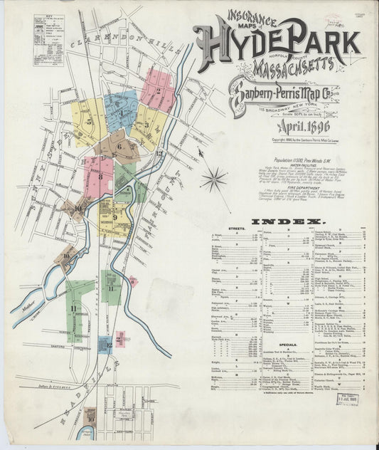 Sanborn Fire Insurance Map from Hyde Park, Norfolk County, Massachusetts. (1896) – Historic Sanborn Fire Insurance Map Print