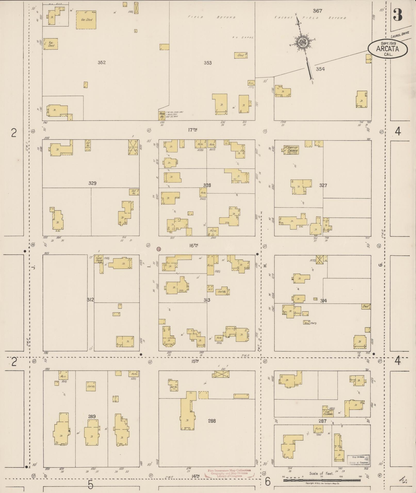 Sanborn Fire Insurance Map from Arcata, Humboldt County, California (1919), Sheet #0003 - Historic Sanborn Fire Insurance Map Print, vintage old map wall art, antique decor, genealogy gift, California California map