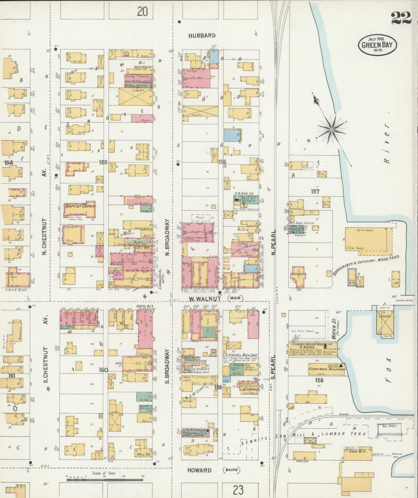 Sanborn Fire Insurance Map from Green Bay, Brown County, Wisconsin (1900), Sheet #0022 - Complete Map Set gallery image, historic Sanborn map, vintage wall art, Wisconsin Wisconsin