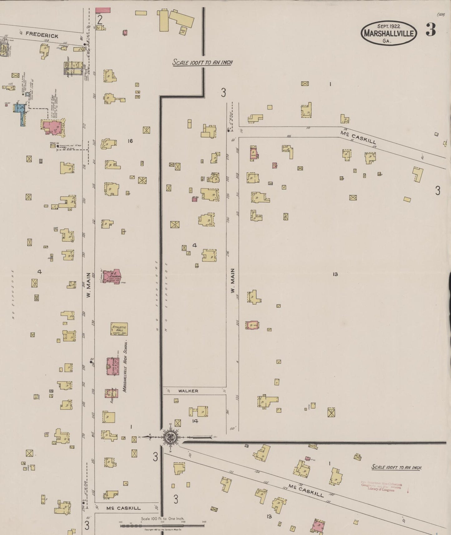 Sanborn Fire Insurance Map from Marshallville, Macon County, Georgia (1922), Sheet #0003 - Complete Map Set gallery image, historic Sanborn map, vintage wall art, Georgia Georgia