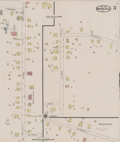 Sanborn Fire Insurance Map from Marshallville, Macon County, Georgia (1922), Sheet #0003 - Complete Map Set gallery image, historic Sanborn map, vintage wall art, Georgia Georgia