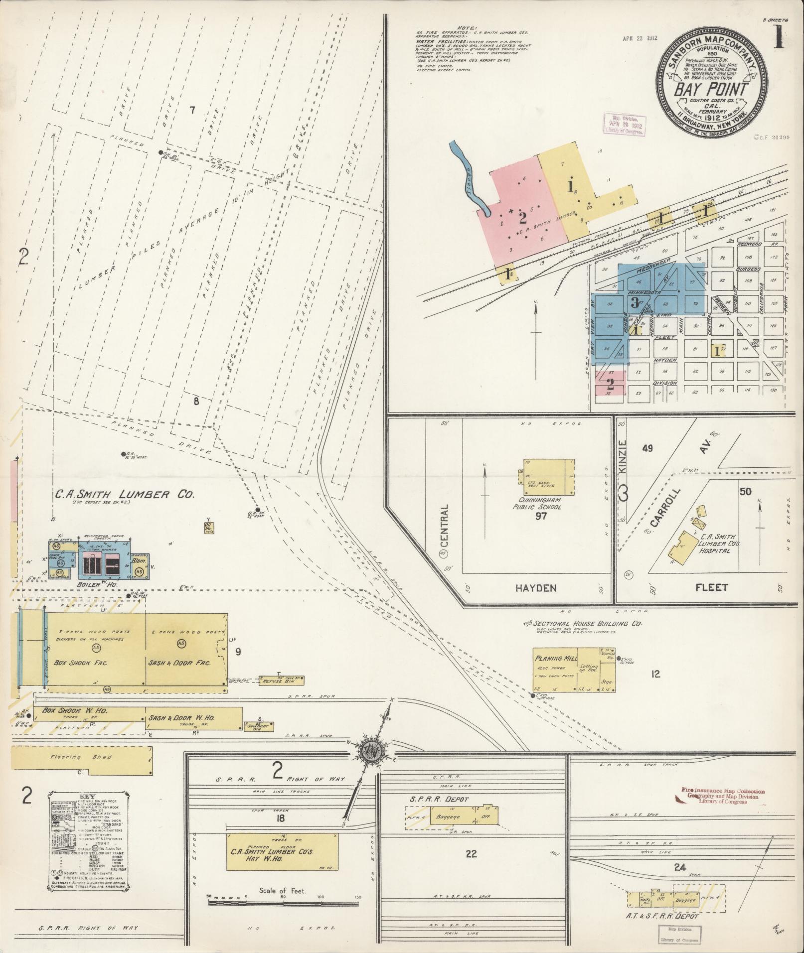 Sanborn Fire Insurance Map from Bay Point, Contra Costa County, California (1912), Sheet #0001 - Historic Sanborn Fire Insurance Map Print, vintage old map wall art, antique decor, genealogy gift, California California map