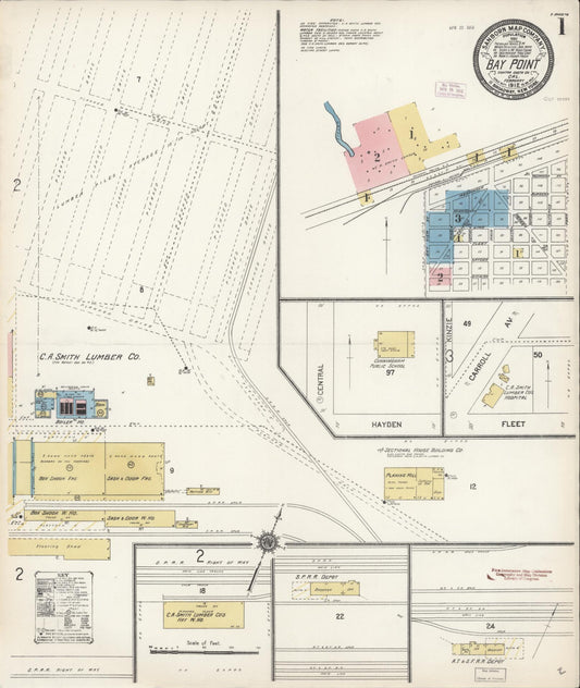 Sanborn Fire Insurance Map from Bay Point, Contra Costa County, California (1912), Sheet #0001 - Historic Sanborn Fire Insurance Map Print, vintage old map wall art, antique decor, genealogy gift, California California map