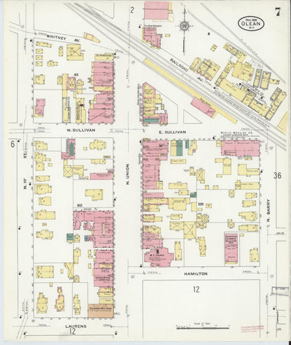 Sanborn Fire Insurance Map from Olean, Cattaraugus County, New York (1909), Sheet #0007 - Complete Map Set gallery image, historic Sanborn map, vintage wall art, New York New York