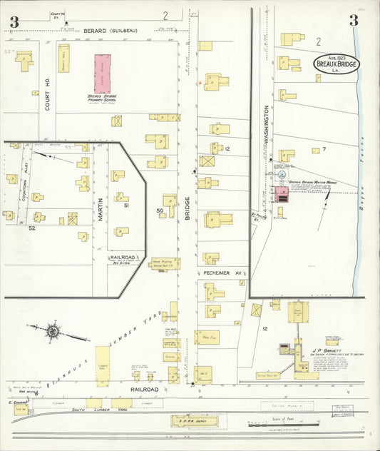Sanborn Fire Insurance Map from Breaux Bridge, Saint Martin Parish, Louisiana (1923), Sheet #0003 - Historic Sanborn Fire Insurance Map Print, vintage old map wall art, antique decor, genealogy gift, Louisiana Louisiana map