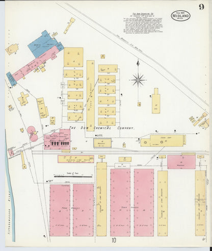 Sanborn Fire Insurance Map from Midland, Midland County, Michigan (1909), Sheet #0009 - Historic Sanborn Fire Insurance Map Print, vintage old map wall art, antique decor, genealogy gift, Michigan Michigan map