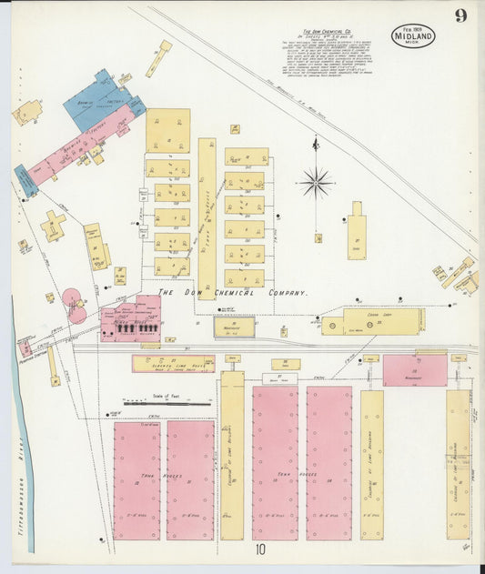 Sanborn Fire Insurance Map from Midland, Midland County, Michigan (1909), Sheet #0009 - Historic Sanborn Fire Insurance Map Print, vintage old map wall art, antique decor, genealogy gift, Michigan Michigan map