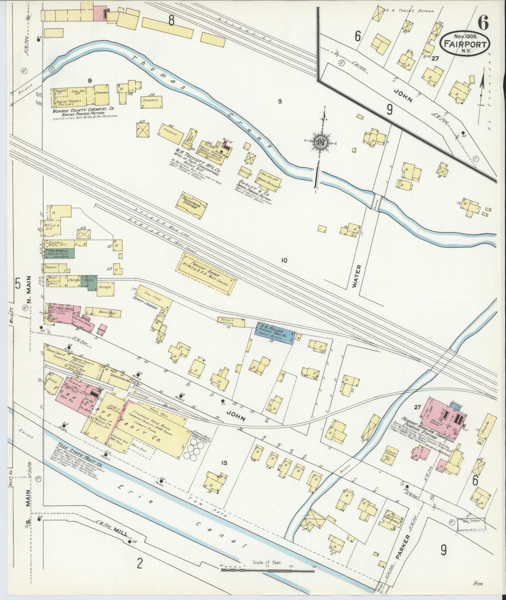 Sanborn Fire Insurance Map from Fairport, Monroe County, New York (1909), Sheet #0006 - Historic Sanborn Fire Insurance Map Print, vintage old map wall art, antique decor, genealogy gift, New York New York map