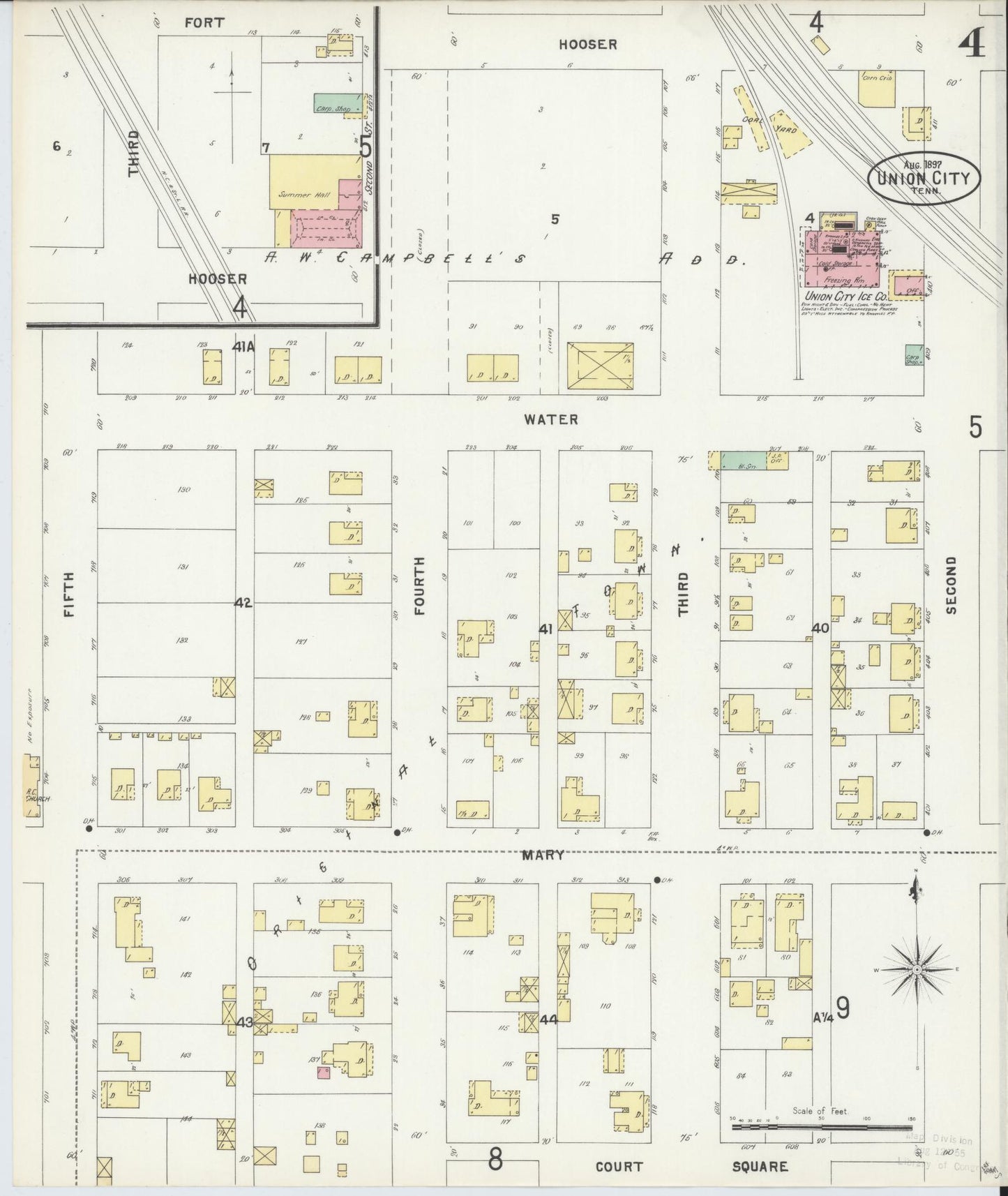 Sanborn Fire Insurance Map from Union City, Obion County, Tennessee (1897), Sheet #0004 - Complete Map Set gallery image, historic Sanborn map, vintage wall art, Tennessee Tennessee