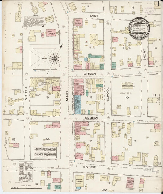 Sanborn Fire Insurance Map from Vergennes, Addison County, Vermont (1885), Sheet #0001 - Complete Map Set gallery image, historic Sanborn map, vintage wall art, Vermont Vermont