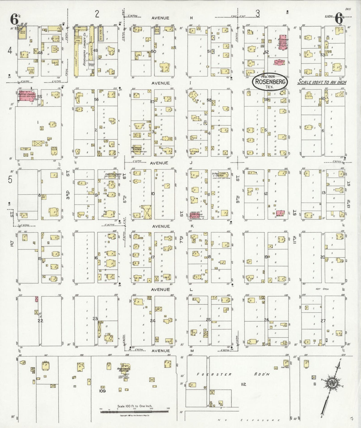 Sanborn Fire Insurance Map from Rosenberg, Fort Bend County, Texas (1926), Sheet #0006 - Historic Sanborn Fire Insurance Map Print, vintage old map wall art, antique decor, genealogy gift, Texas Texas map