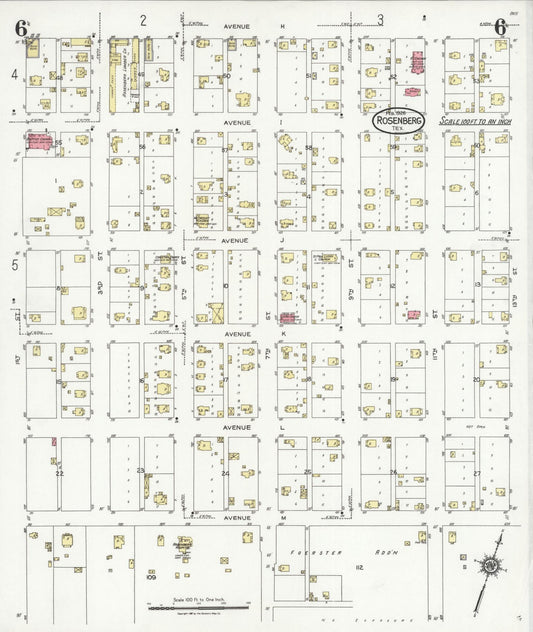 Sanborn Fire Insurance Map from Rosenberg, Fort Bend County, Texas (1926), Sheet #0006 - Historic Sanborn Fire Insurance Map Print, vintage old map wall art, antique decor, genealogy gift, Texas Texas map