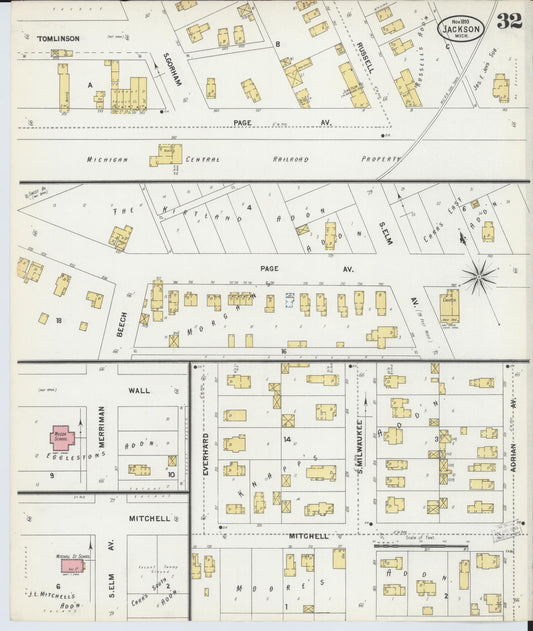 Sanborn Fire Insurance Map from Jackson, Jackson County, Michigan (1899), Sheet #0032 - Historic Sanborn Fire Insurance Map Print, vintage old map wall art, antique decor, genealogy gift, Michigan Michigan map
