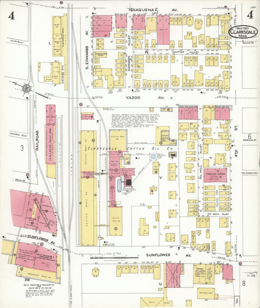 Sanborn Fire Insurance Map from Clarksdale, Coahoma County, Mississippi (1923), Sheet #0004 - Historic Sanborn Fire Insurance Map Print, vintage old map wall art, antique decor, genealogy gift, Mississippi Mississippi map