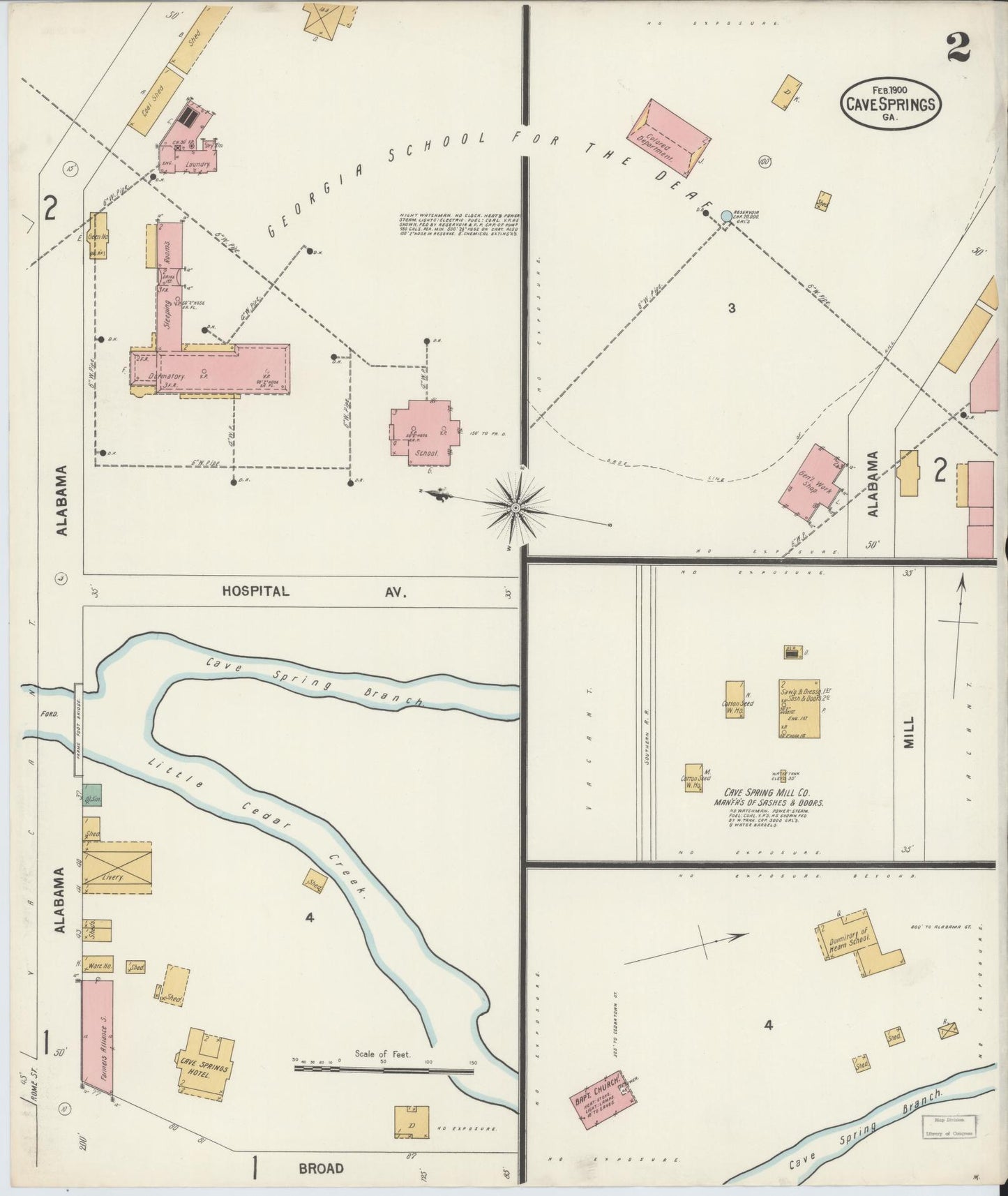 Sanborn Fire Insurance Map from Cave Springs, Floyd County, Georgia (1900), Sheet #0002 - Complete Map Set gallery image, historic Sanborn map, vintage wall art, Georgia Georgia