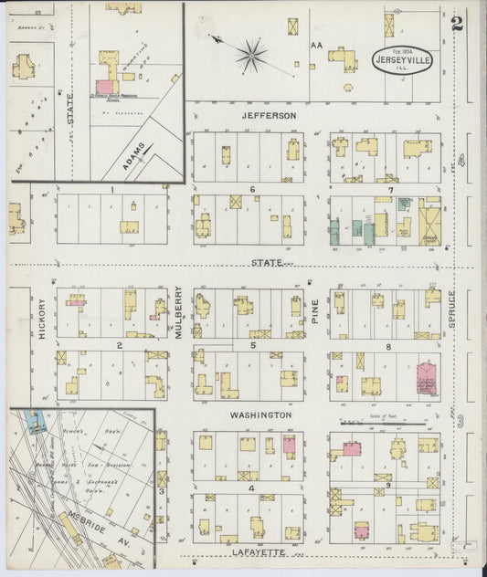 Sanborn Fire Insurance Map from Jerseyville, Jersey County, Illinois (1894), Sheet #0002 - Historic Sanborn Fire Insurance Map Print, vintage old map wall art, antique decor, genealogy gift, Illinois Illinois map