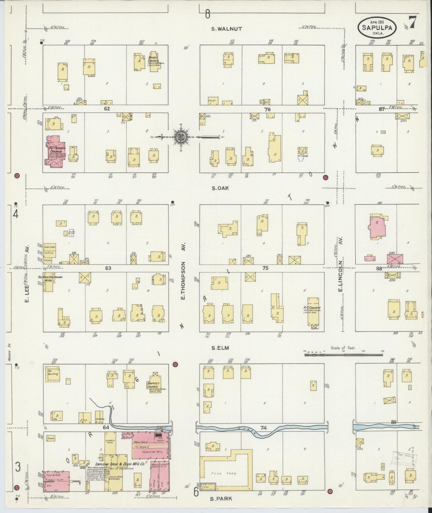 Sanborn Fire Insurance Map from Sapulpa, Creek County, Oklahoma (1911), Sheet #0007 - Complete Map Set gallery image, historic Sanborn map, vintage wall art, Oklahoma Oklahoma