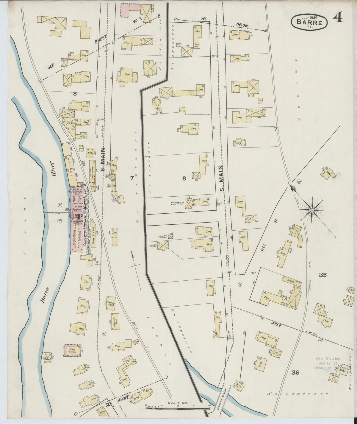 Sanborn Fire Insurance Map from Barre, Washington County, Vermont (1889), Sheet #0004 - Historic Sanborn Fire Insurance Map Print, vintage old map wall art, antique decor, genealogy gift, Vermont Vermont map