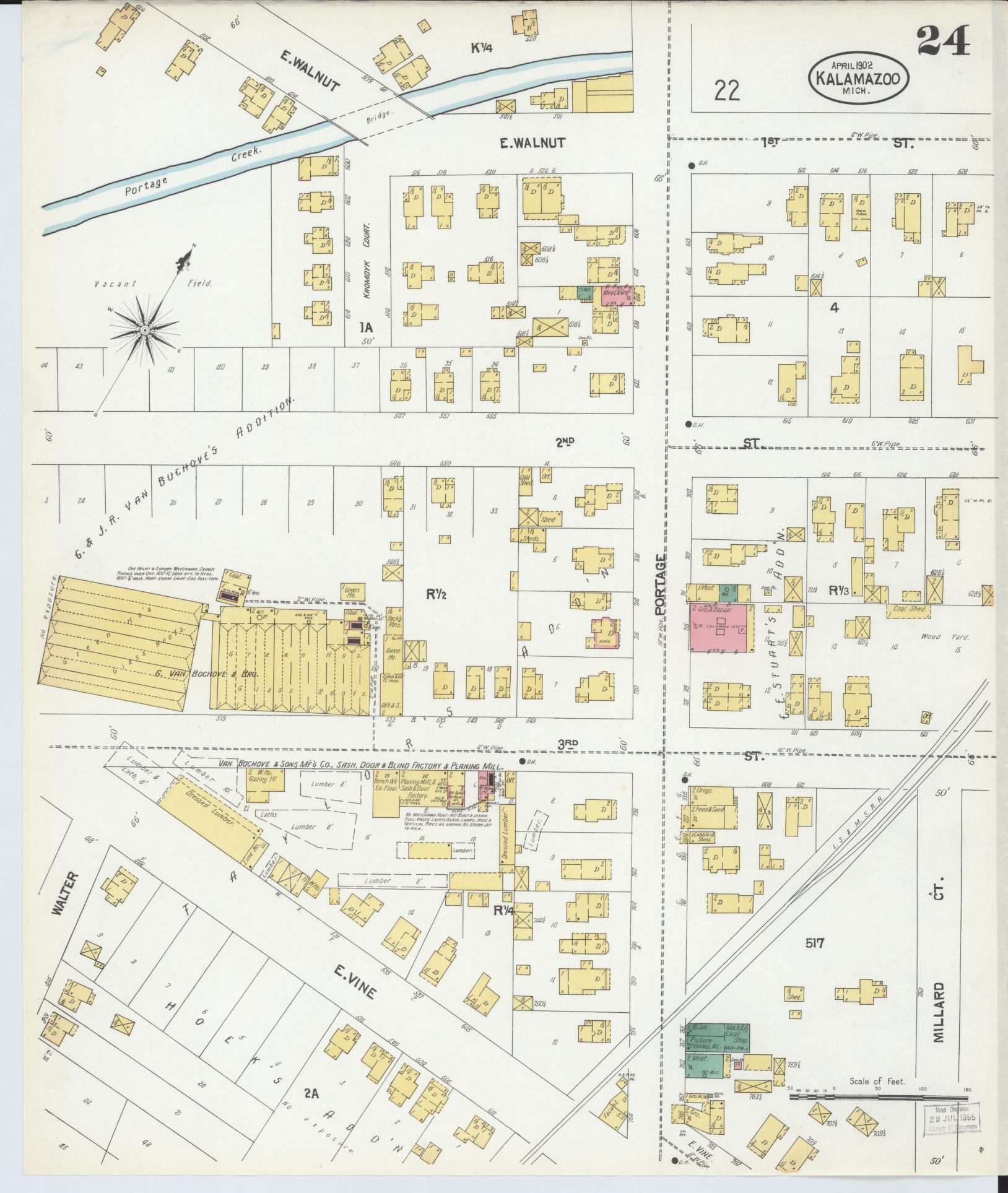 Sanborn Fire Insurance Map from Kalamazoo, Kalamazoo County, Michigan (1902), Sheet #0024 - Complete Map Set gallery image, historic Sanborn map, vintage wall art, Michigan Michigan
