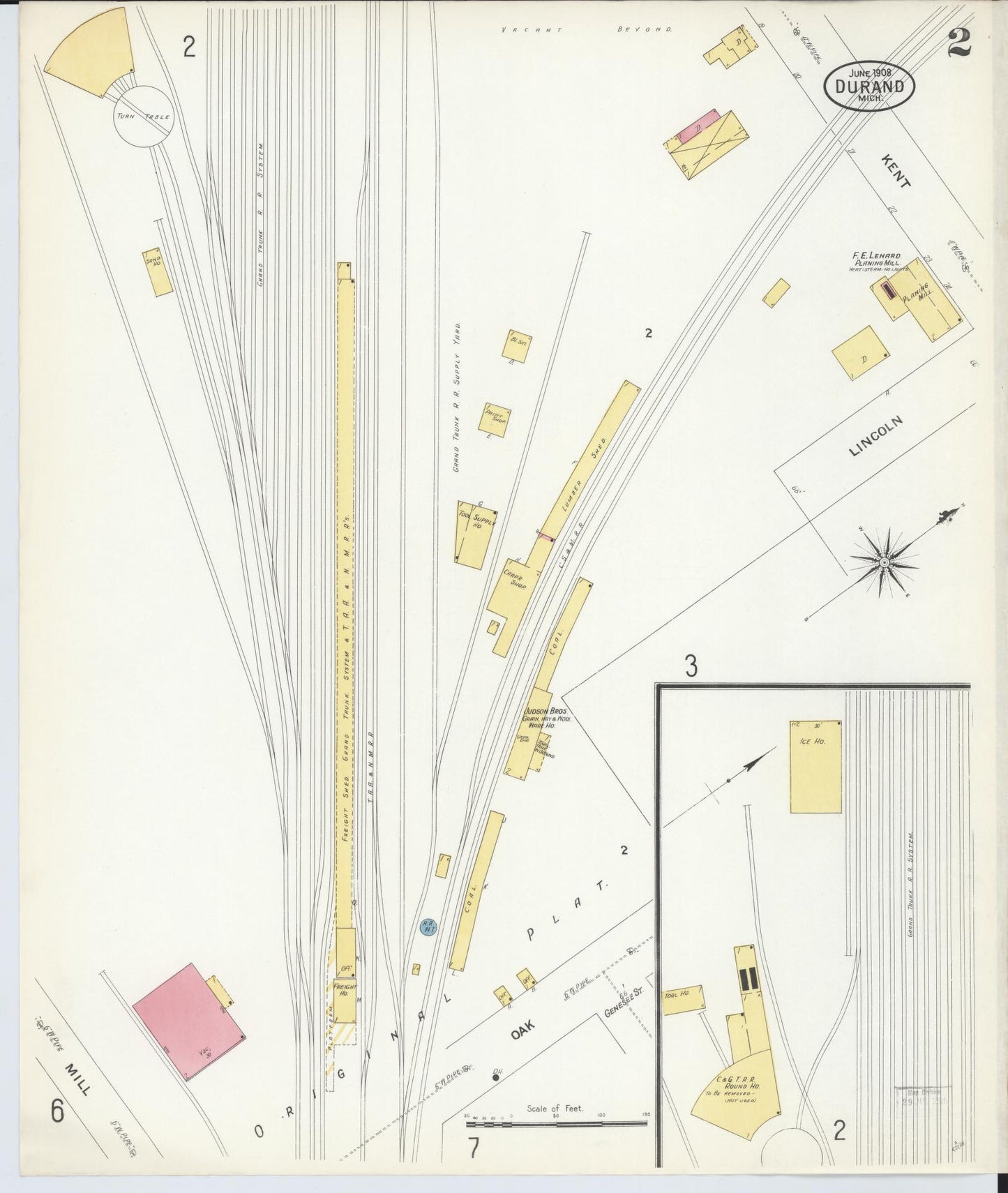 Sanborn Fire Insurance Map from Durand, Shiawassee County, Michigan (1908), Sheet #0002 - Historic Sanborn Fire Insurance Map Print, vintage old map wall art, antique decor, genealogy gift, Michigan Michigan map