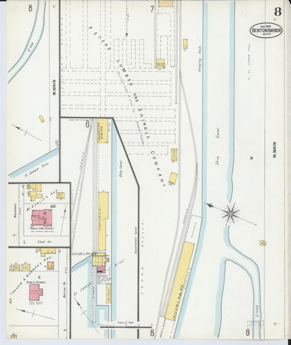 Sanborn Fire Insurance Map from Benton Harbor, Berrien County, Michigan (1900), Sheet #0008 - Complete Map Set gallery image, historic Sanborn map, vintage wall art, Michigan Michigan