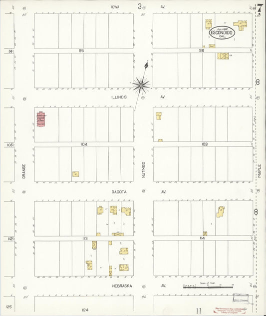 Sanborn Fire Insurance Map from Escondido, San Diego County, California (1907), Sheet #0007 - Historic Sanborn Fire Insurance Map Print, vintage old map wall art, antique decor, genealogy gift, California California map