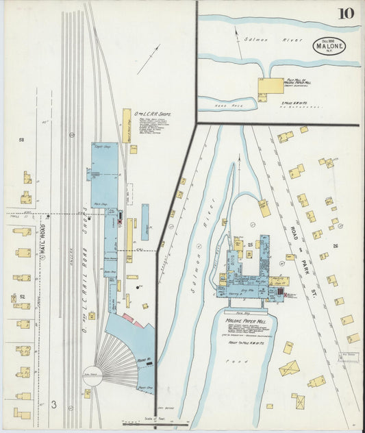 Sanborn Fire Insurance Map from Malone, Franklin County, New York (1898), Sheet #0010 - Historic Sanborn Fire Insurance Map Print, vintage old map wall art, antique decor, genealogy gift, New York New York map