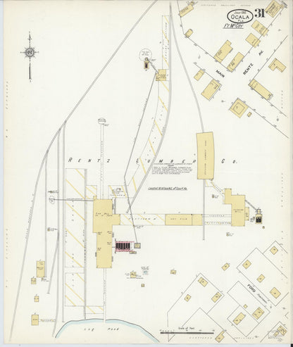 Sanborn Fire Insurance Map from Ocala, Marion County, Florida (1912), Sheet #0031 - Historic Sanborn Fire Insurance Map Print, vintage old map wall art, antique decor, genealogy gift, Florida Florida map
