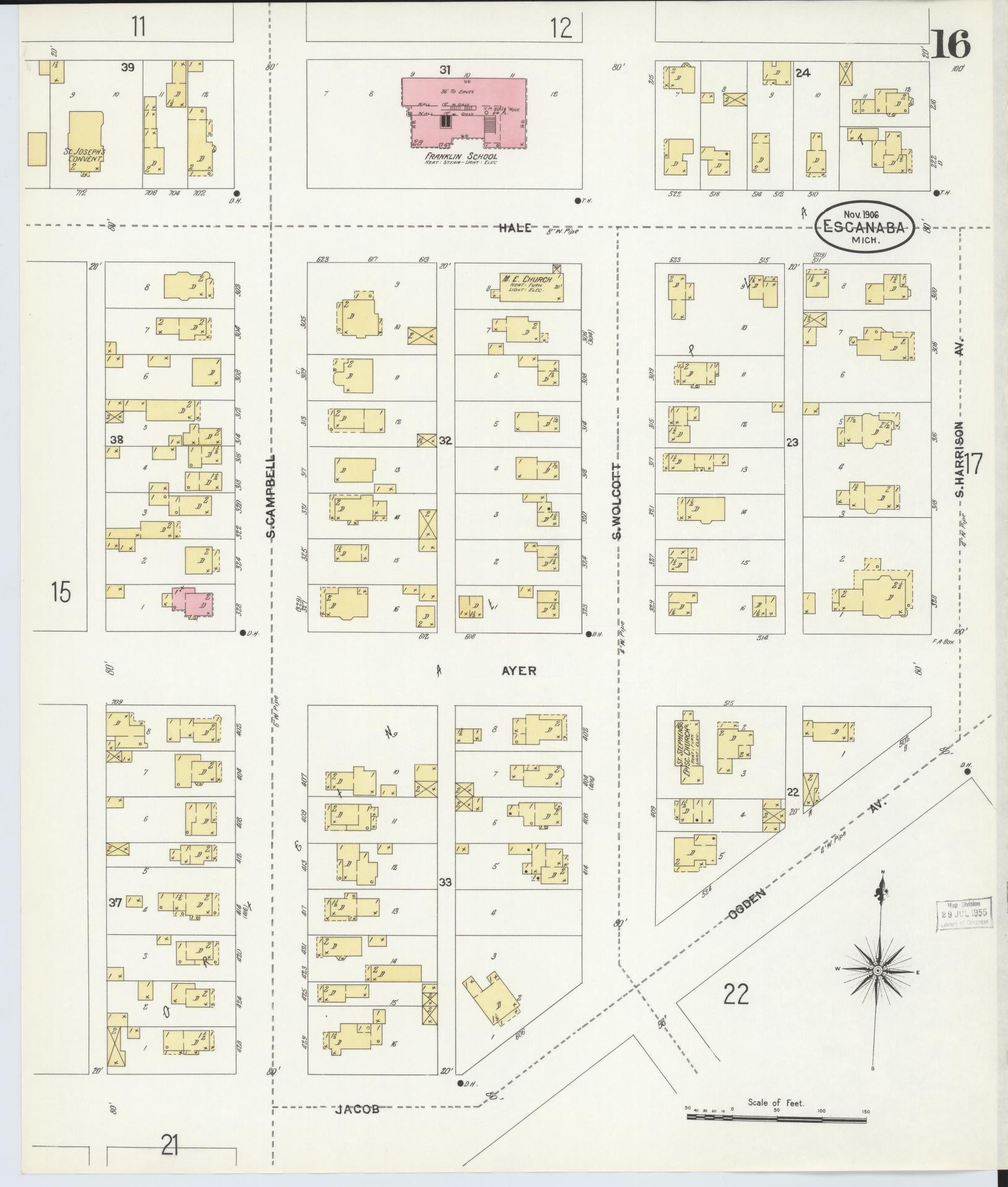 Sanborn Fire Insurance Map from Escanaba, Delta County, Michigan (1906), Sheet #0016 - Complete Map Set gallery image, historic Sanborn map, vintage wall art, Michigan Michigan