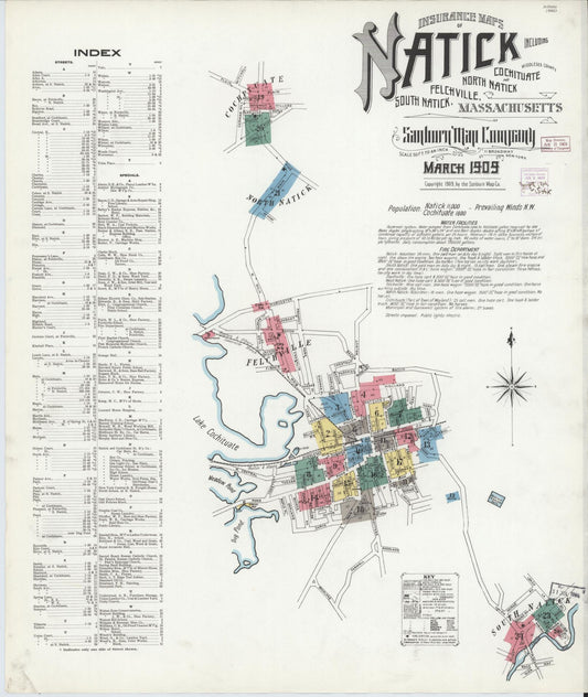 Sanborn Fire Insurance Map from Natick, Middlesex County, Massachusetts (1909), Sheet #0001 - Complete Map Set gallery image, historic Sanborn map, vintage wall art, Massachusetts Massachusetts