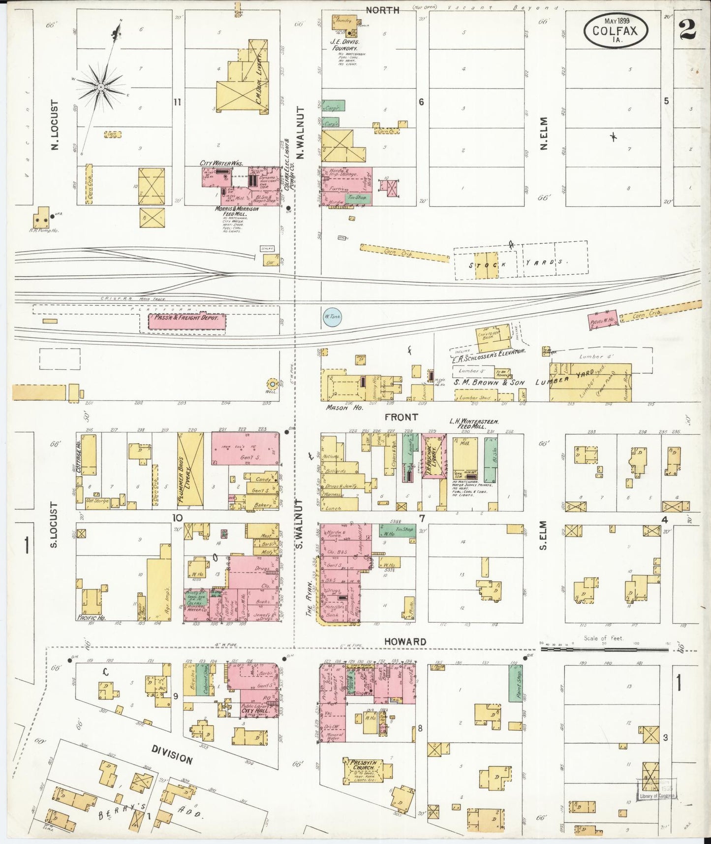 Sanborn Fire Insurance Map from Colfax, Jasper County, Iowa (1899), Sheet #0002 - Historic Sanborn Fire Insurance Map Print, vintage old map wall art